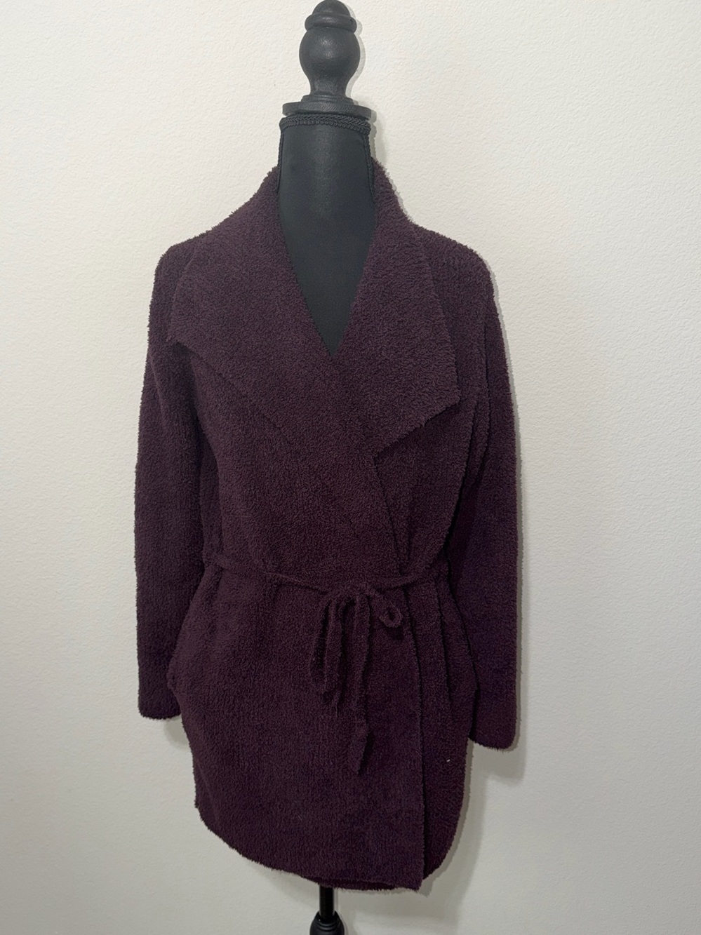 Barefoot Dreams CozyChic Waist Tie Cardi in black currant